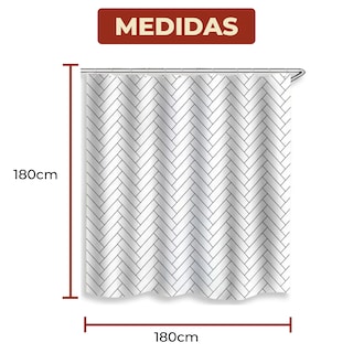 Foto 7 | Cortina De Baño Impermeable 180 X 180 Cm Diseño De Líneas + Ganchos De Acero Inoxidable