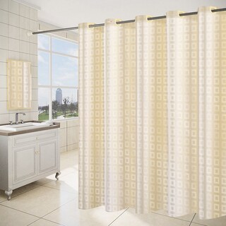Foto 2 | Cortina de Baño color Beige Tela a Cuadros 180 X 180 CM Impermeable