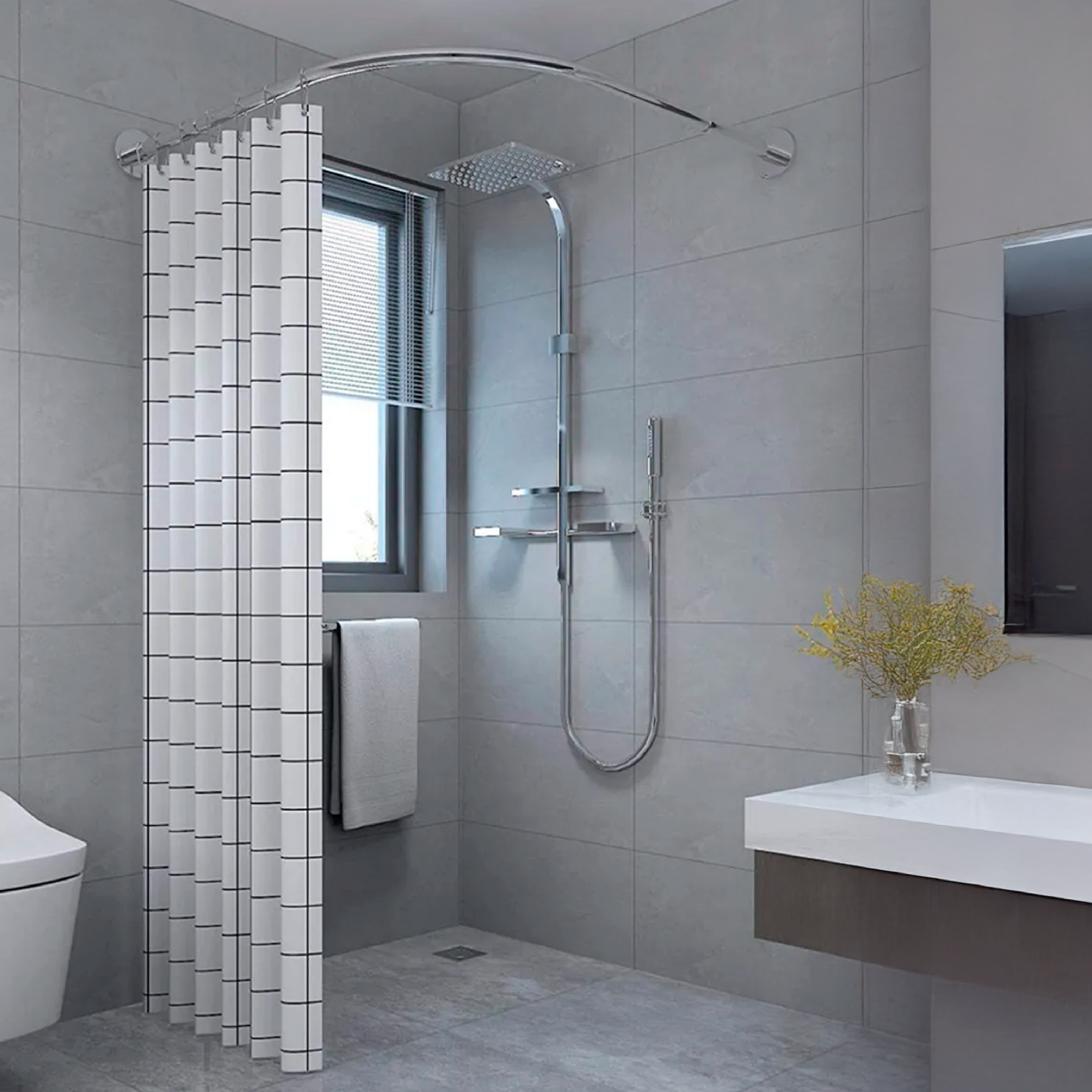 Foto 3 | Tubo para Cortina de Baño en Escuadra Ajustable 80 x 100 cm