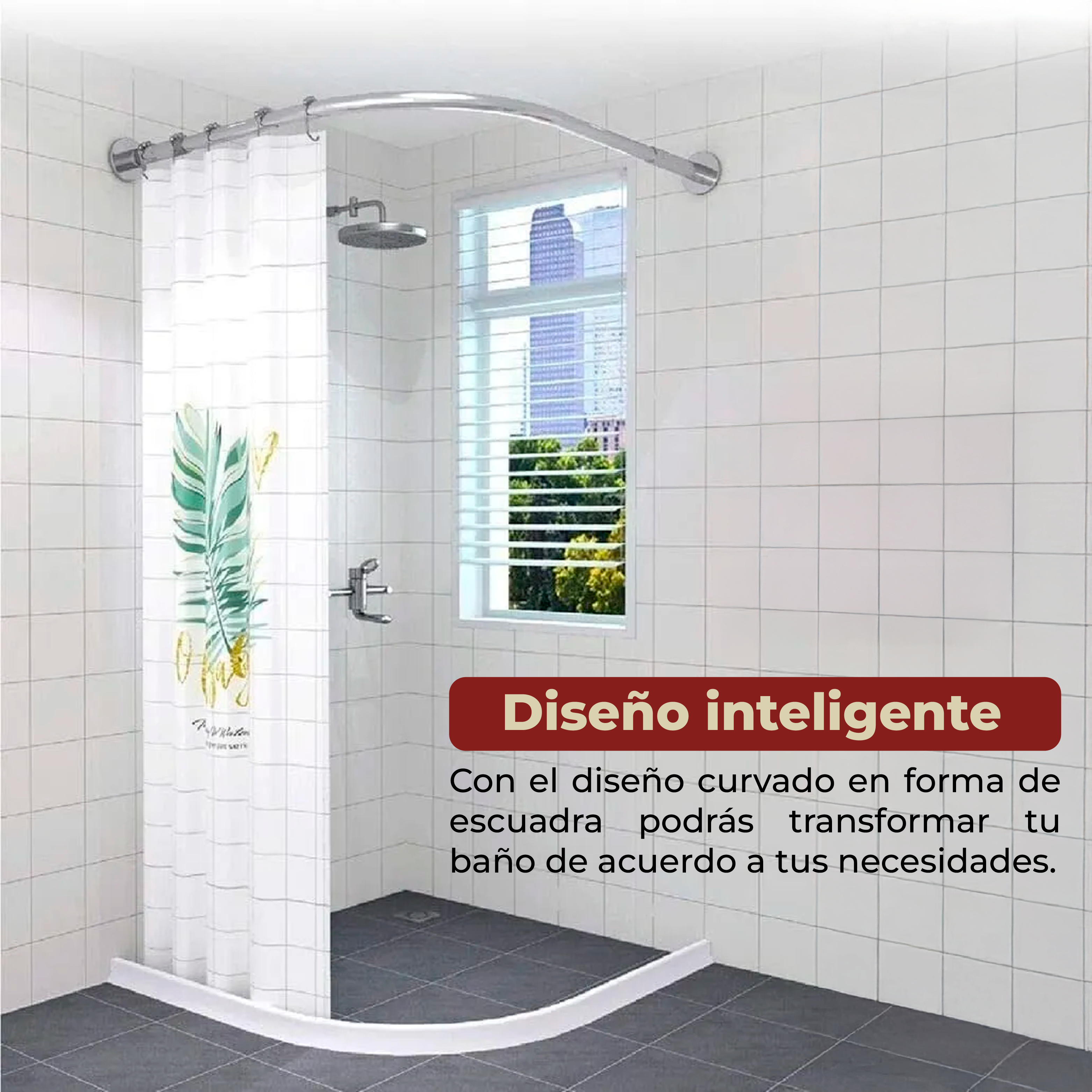Foto 5 | Tubo para Cortina de Baño en Escuadra Ajustable 80 x 100 cm