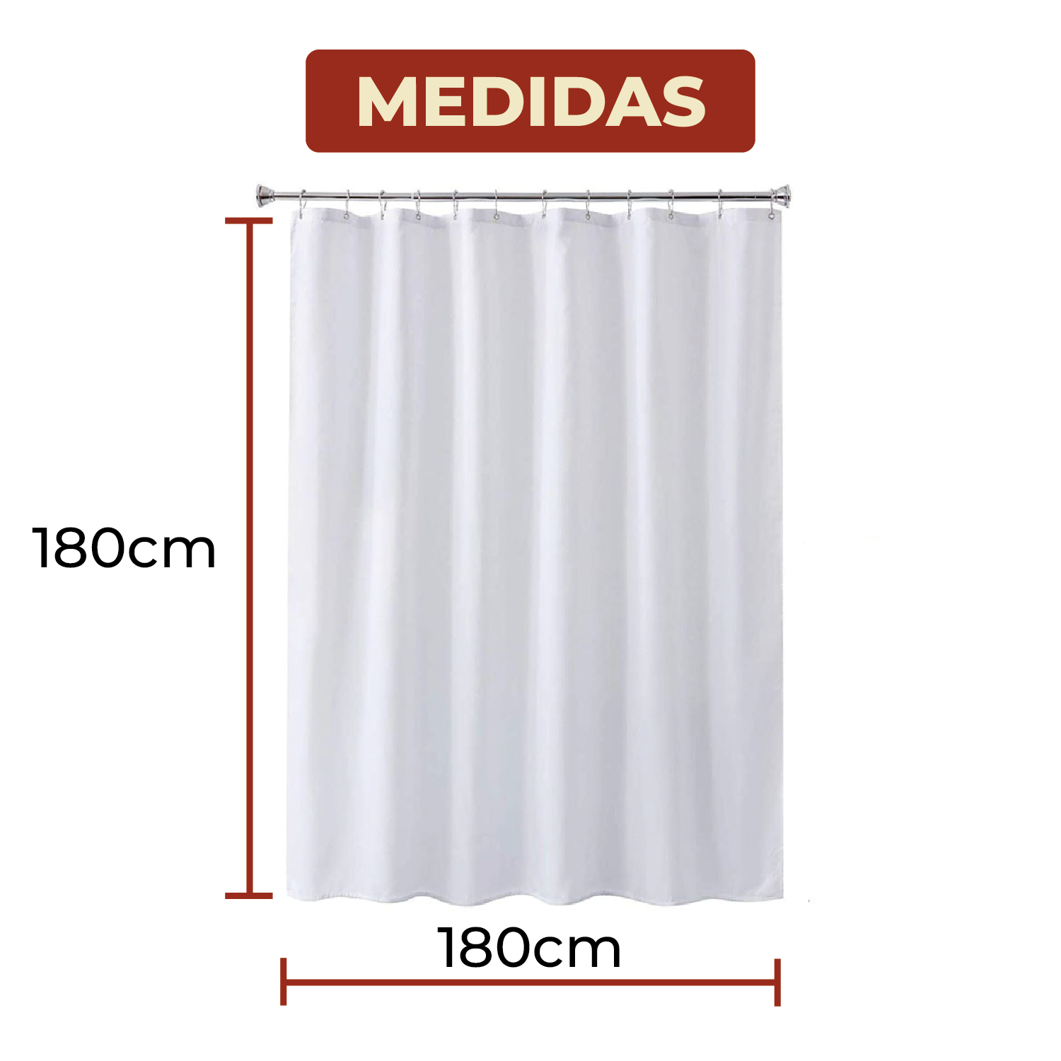 Foto 7 pulgar | Cortina De Baño Impermeable 180 X 180cm Color Blanco + Ganchos De Acero
