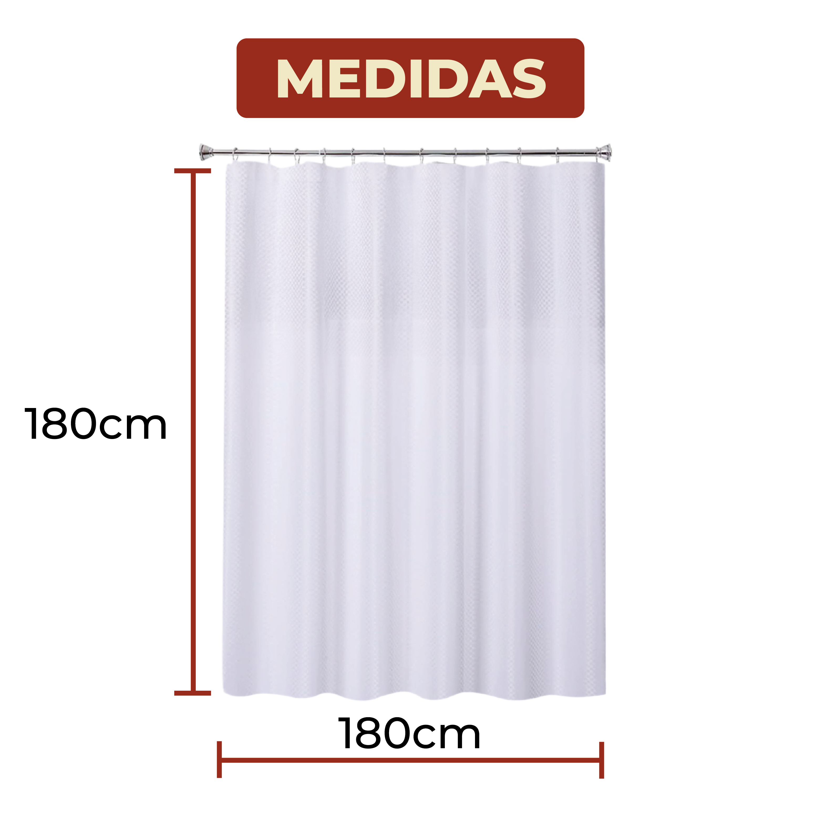 Foto 9 pulgar | Cortina De Baño Impermeable 180 X 180cm Color Blanco + Ganchos De Acero