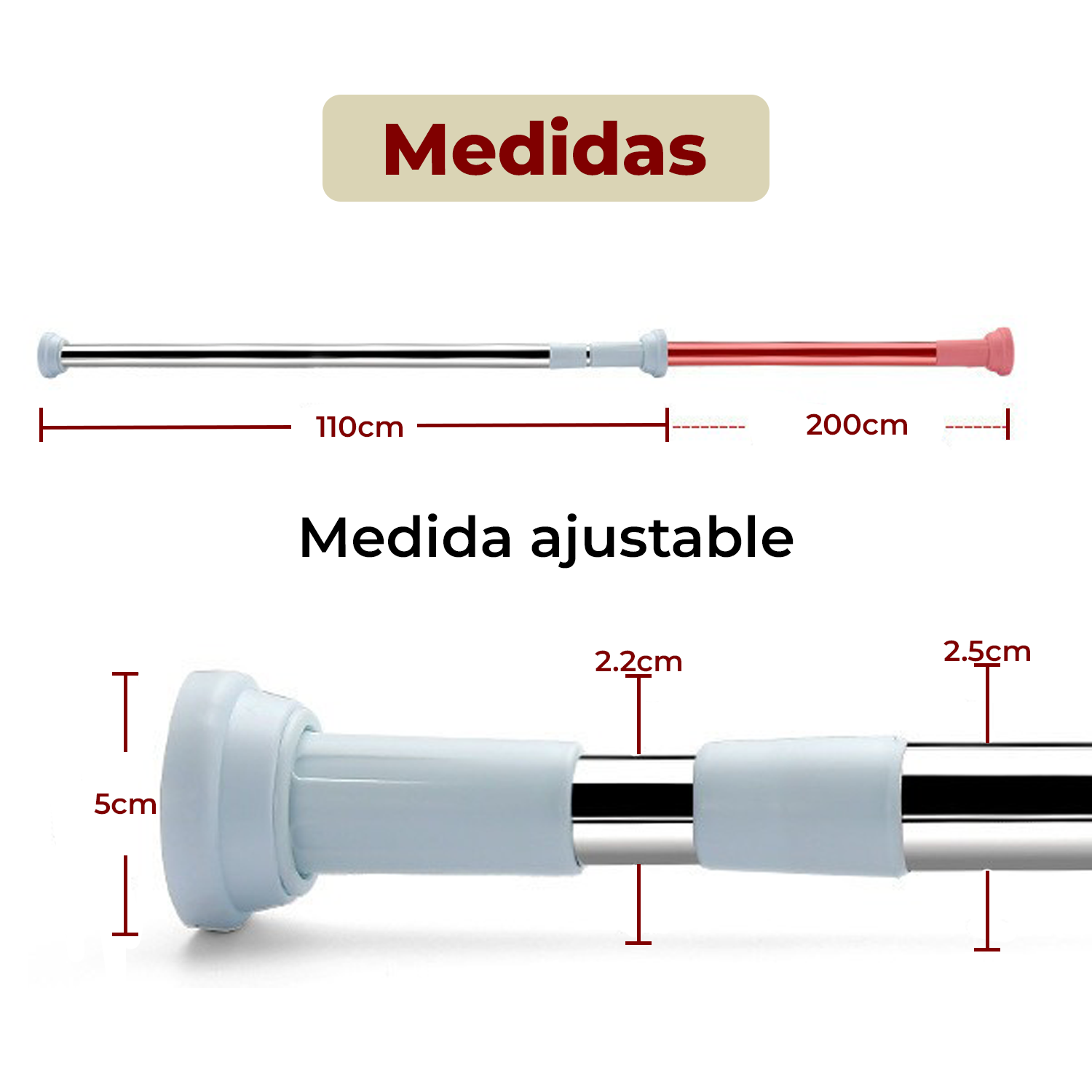 Foto 5 | Tubo para Cortina de Baño Barra Ajustable 1.1 x 2 m Plateado