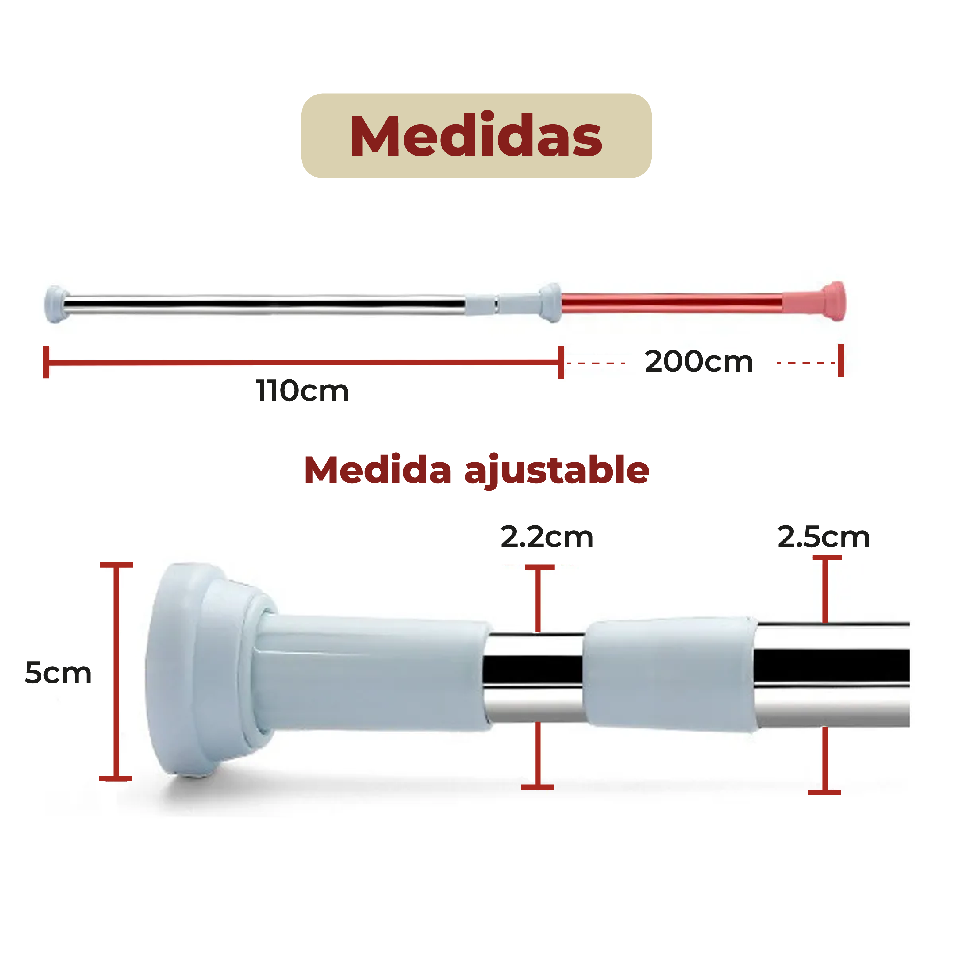 Foto 8 | Tubo para Cortina de Baño Barra Ajustable 1.1 x 2 m Plateado