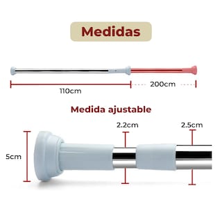 Foto 8 | Tubo para Cortina de Baño Barra Ajustable 1.1 x 2 m Plateado