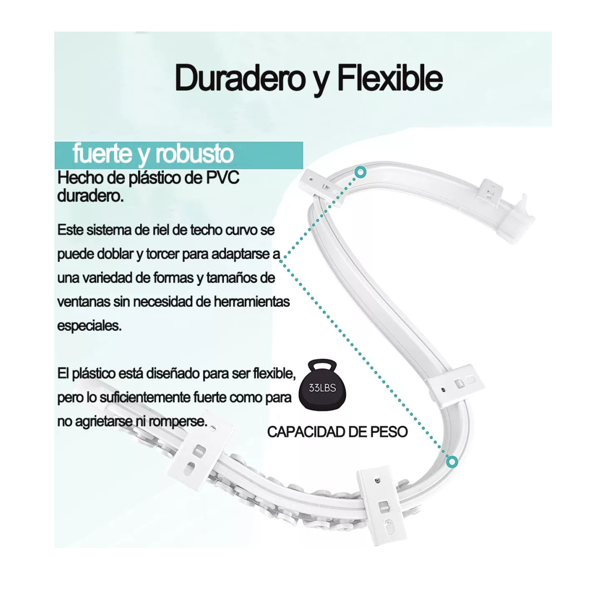 Foto 3 pulgar | Silenciosos Riel de Cortina de Techo Flexible Montaje Curvo
