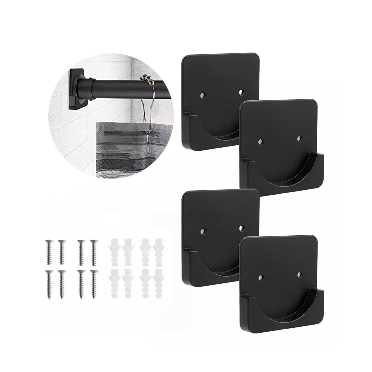 Foto 3 pulgar | Soporte De Barra De Cortina Ganchos De Pared Cortinero 4pzs Eo Safe Imports Esi-15603 Negro