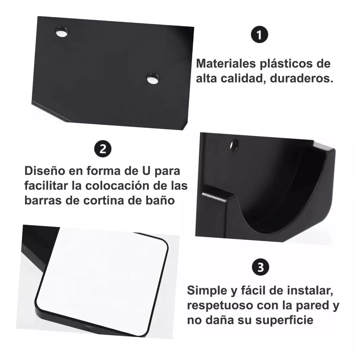 Foto 4 pulgar | Soporte De Barra De Cortina Ganchos De Pared Cortinero 4pzs Eo Safe Imports Esi-15603 Negro
