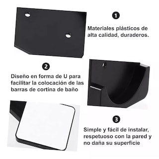 Foto 3 | Soporte De Barra De Cortina Ganchos De Pared Cortinero 4pzs Eo Safe Imports Esi-15603 Negro