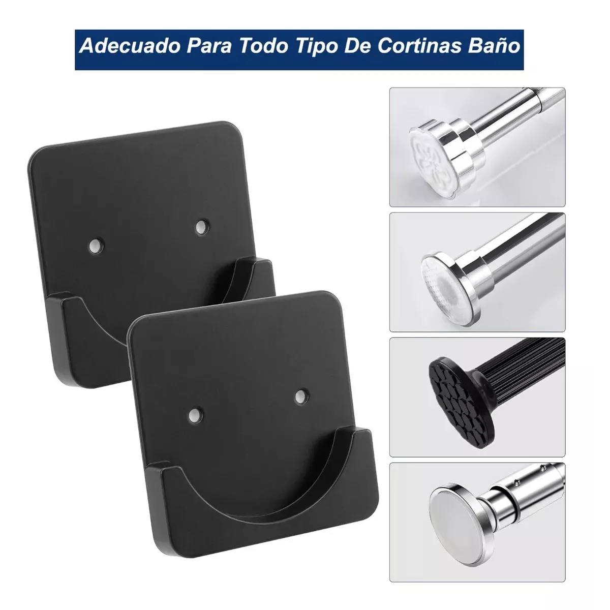 Foto 5 pulgar | Soporte De Barra De Cortina Ganchos De Pared Cortinero 4pzs Eo Safe Imports Esi-15603 Negro