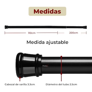 Foto 5 | Tubo para Cortina de Baño Barra Ajustable 1.1 x 2.0 mNegro