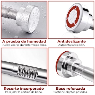 Foto 6 | Tubo Para Cortina De Baño Expandible Ajustable 105-170 Cm