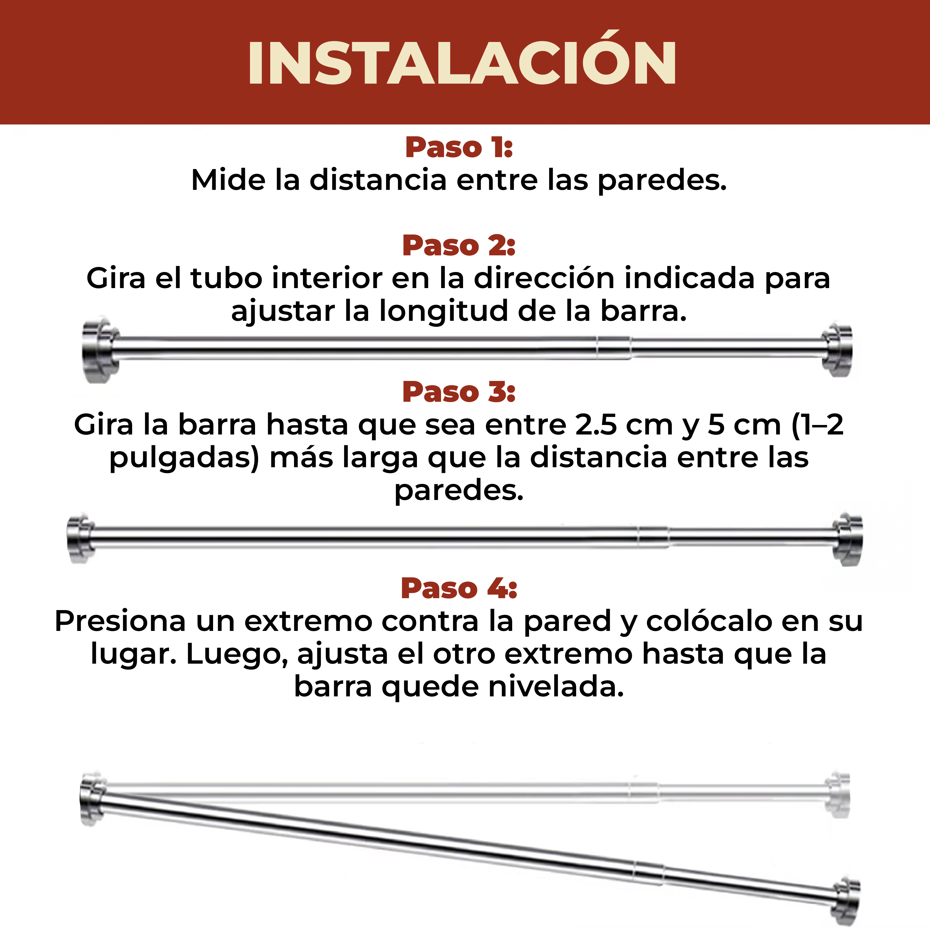 Foto 8 pulgar | Tubo Para Cortina De Baño Expandible Ajustable 105-170 Cm