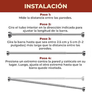 Foto 7 | Tubo Para Cortina De Baño Expandible Ajustable 105-170 Cm