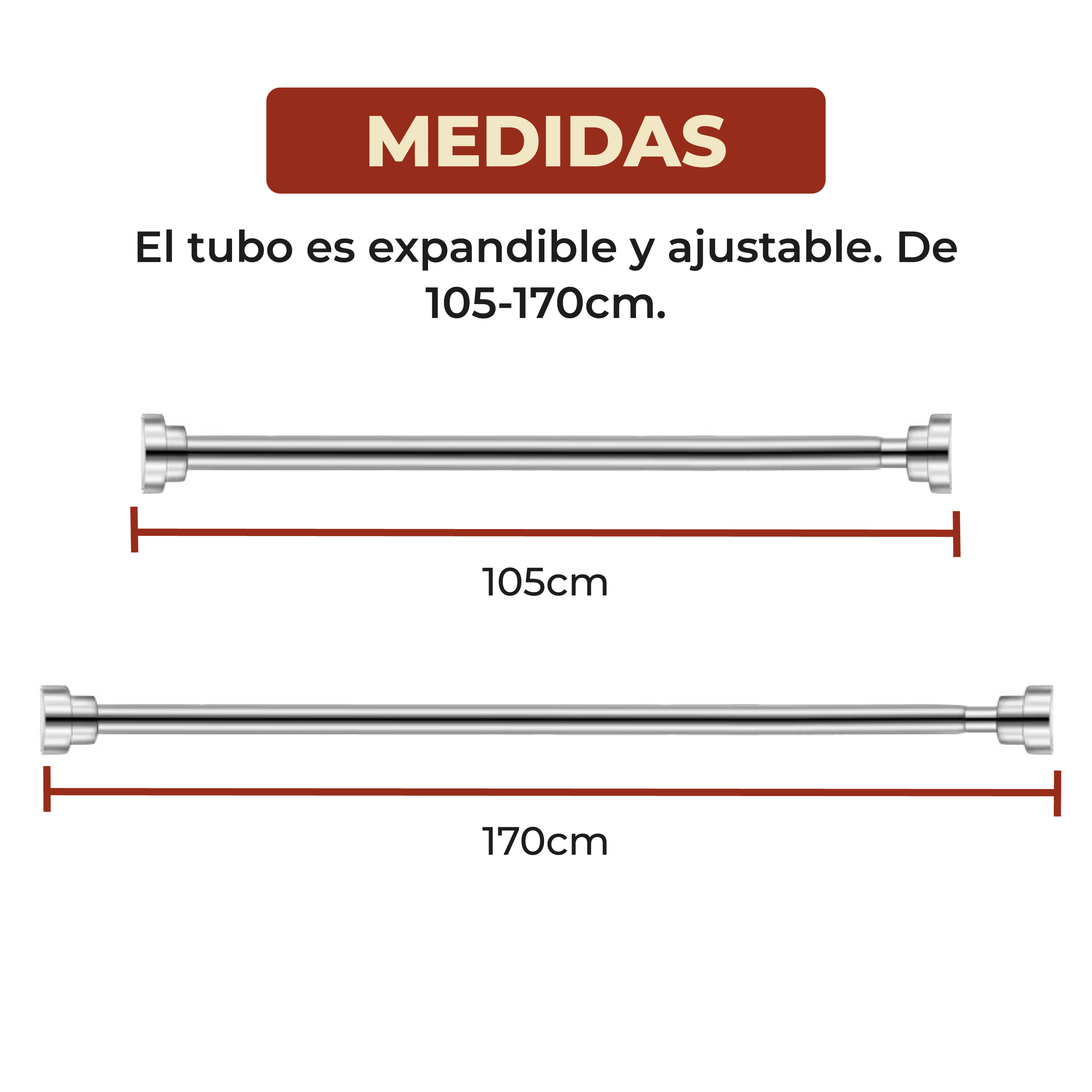 Foto 9 pulgar | Tubo Para Cortina De Baño Expandible Ajustable 105-170 Cm