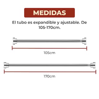 Foto 8 | Tubo Para Cortina De Baño Expandible Ajustable 105-170 Cm