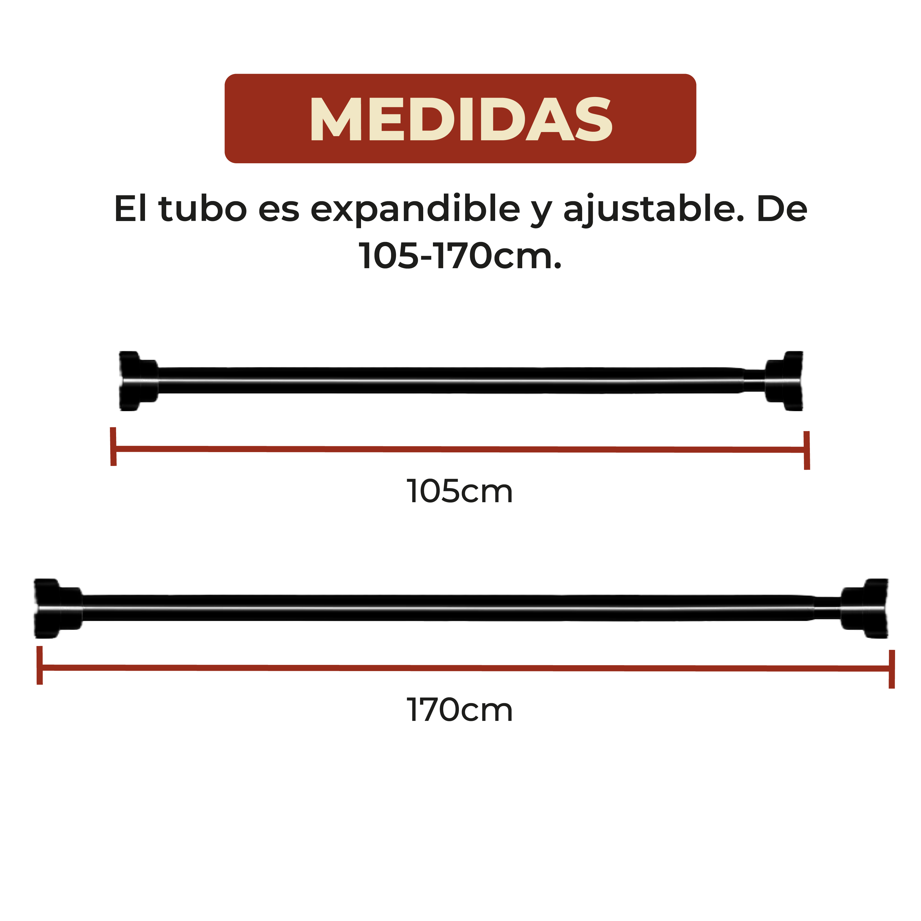 Foto 8 | Tubo Para Cortina De Baño Expandible Ajustable 105-170 Cm