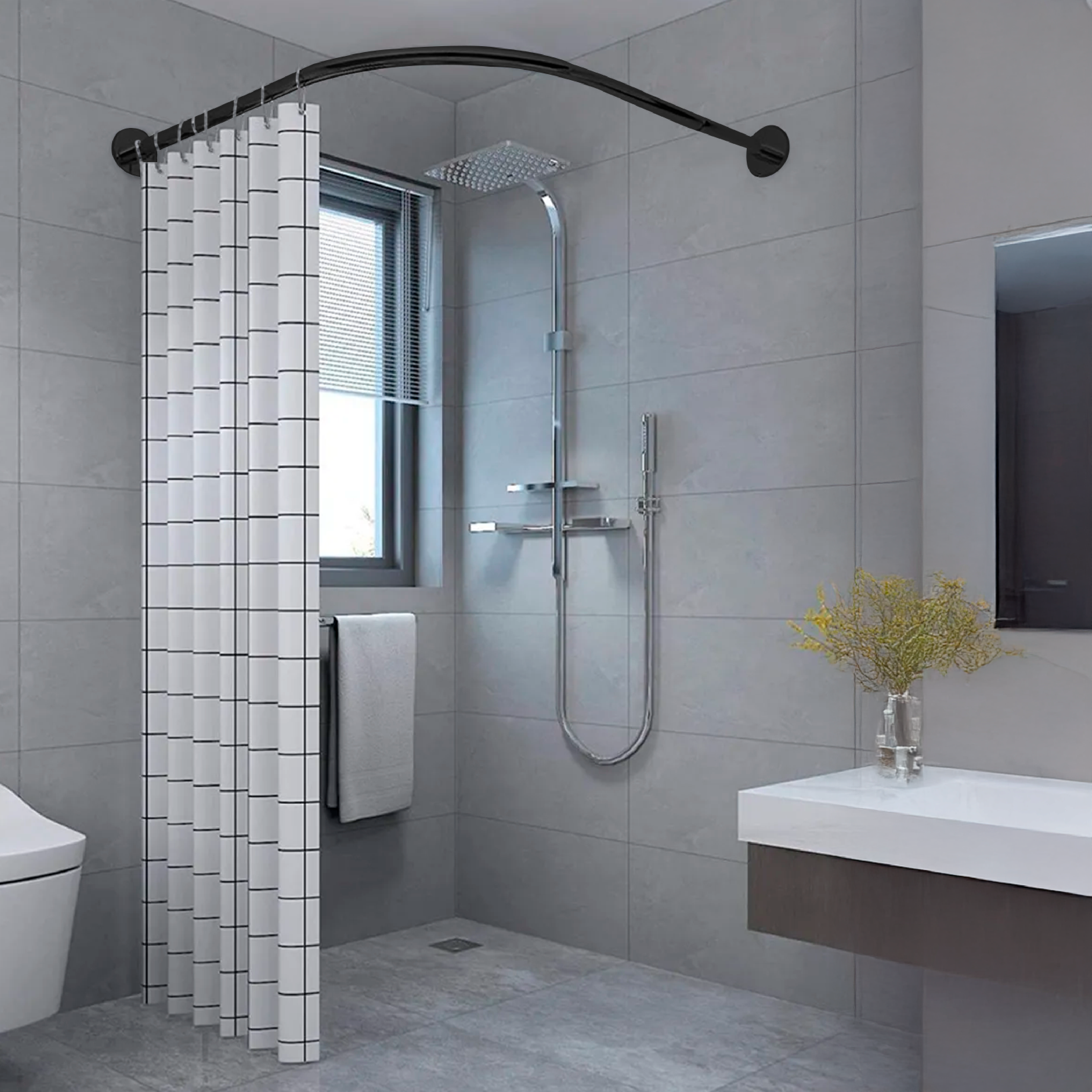Foto 4 pulgar | Tubo para Cortina de Baño en Escuadra Ajustable 80 x 100 cm Negro