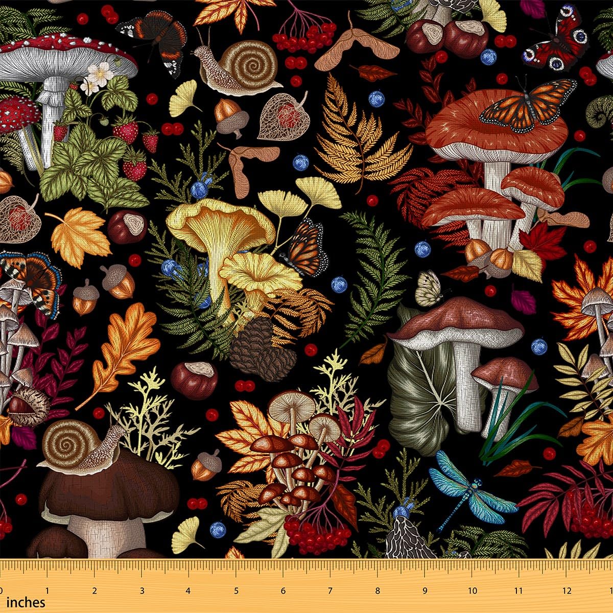 Fabric Castle Fairy Trippy Mushroom Nature Burgundy De 1 M - Venta Internacional.