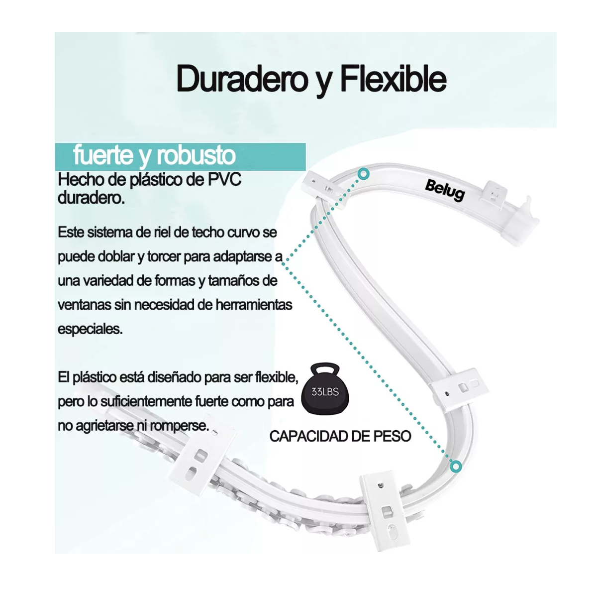 Foto 3 pulgar | Silenciosos Riel De Cortina De Techo Flexible Montaje Curvo Belug Blanco