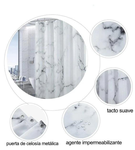 Foto 3 | Xtellar Elegante Cortina De Baño, Mármol Blanco, 180x200 Cm, Impermeable & Antimoho