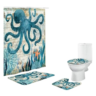 Foto 1 | Set De Baño Premium Xtellar Pulpo: Cortina Impermeable Y Juego De 3 Alfombrillas De Lujo
