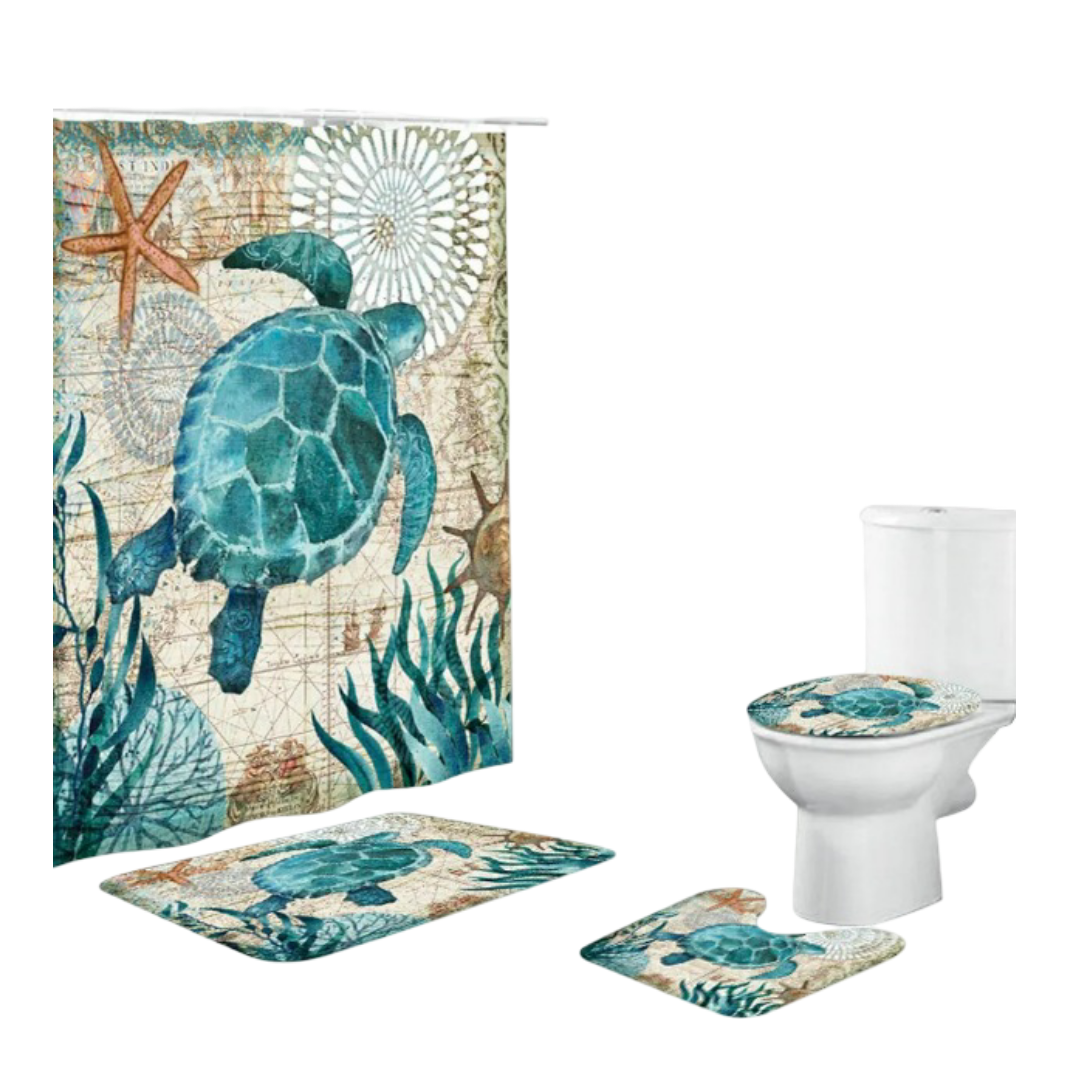 Set De Baño Premium Xtellar: Cortina Impermeable Y Juego De 3 Alfombrillas De Lujo