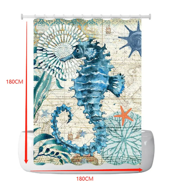 Foto 2 | Set De Baño Premium Xtellar Animales Marinos: Cortina Impermeable Y Juego De 3 Alfombrillas De Lujo