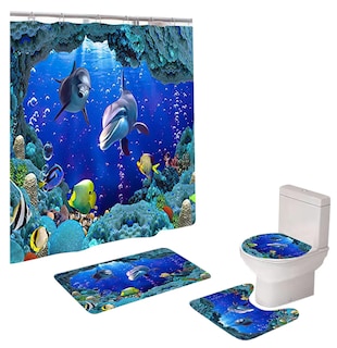 Foto 1 | Set De Baño Premium Xtellar Delfines: Cortina Impermeable Y Juego De 3 Alfombrillas De Lujo