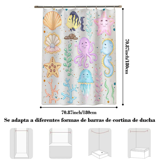 Foto 4 pulgar | Cortina De Baño Xtellar Estilo Premium Tela Impermeable Y Antimoho 180x180cm Con Ganchos Incluidos