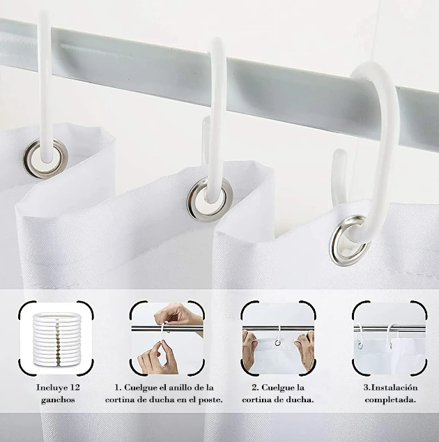 Foto 5 pulgar | Cortina De Baño Xtellar Estilo Premium Tela Impermeable Y Antimoho 180x180cm Con Ganchos Incluidos