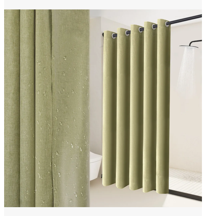 Cortina Xtellar Para Baño De Tela Lavable Impermeable Lino 200x200 Verde 200×200