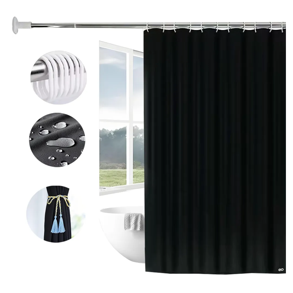 Foto 3 pulgar | Cortina De Baño Impermeable 200*200cm Eo Safe Imports Esi-20483 Negro
