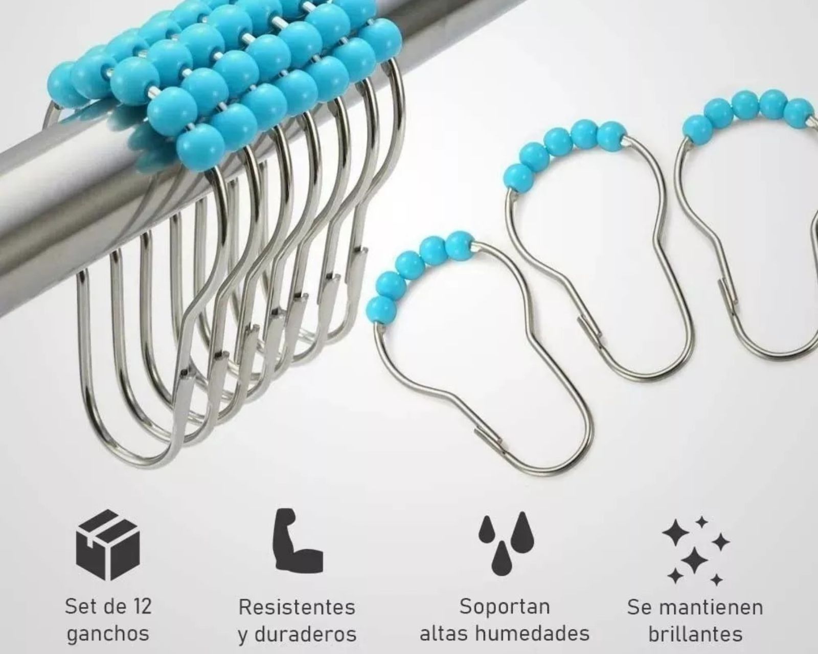 Foto 4 pulgar | Ganchos para Cortinas de Baño de Acero Inoxidable