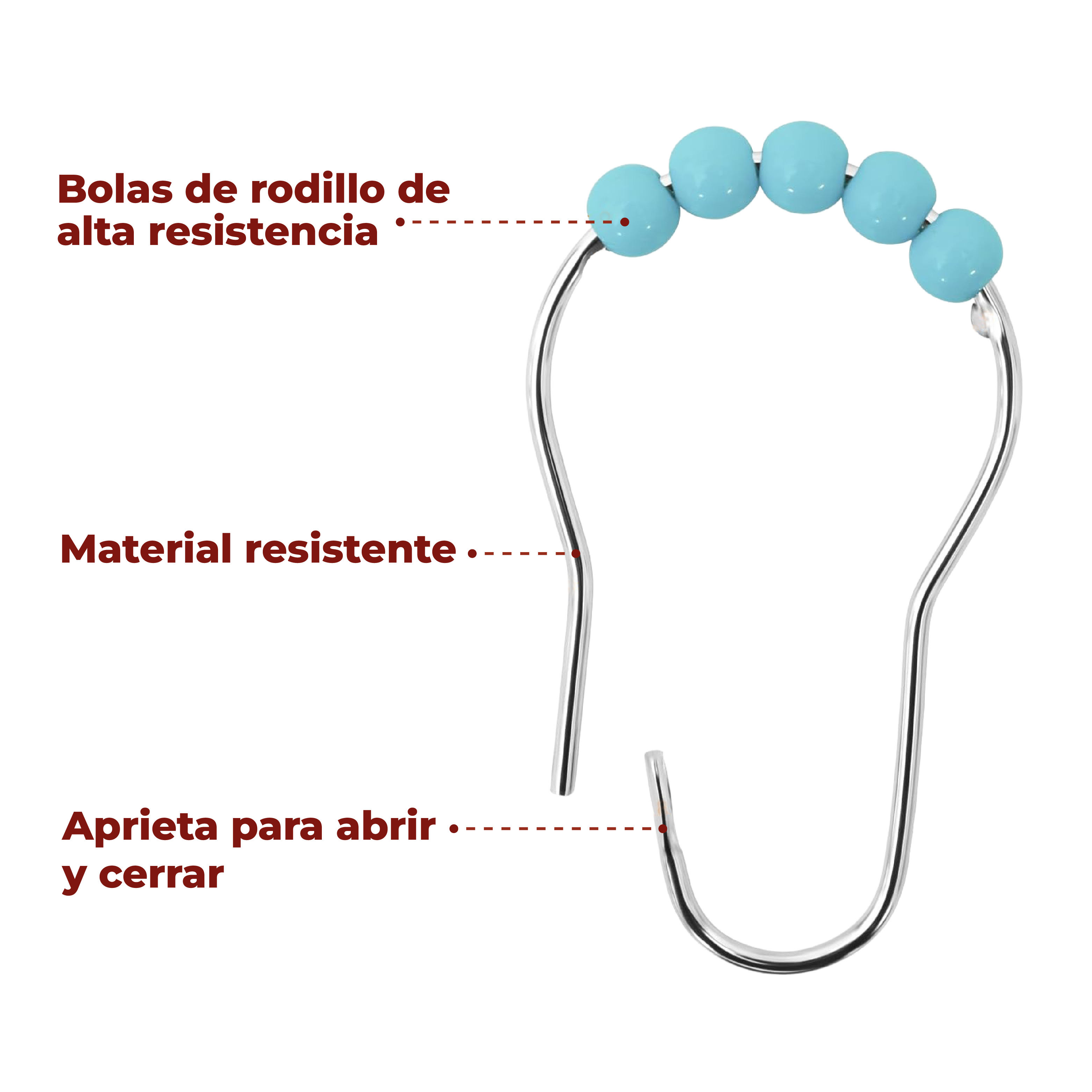 Foto 5 pulgar | Ganchos de Acero Inoxidable para Cortinas de Baño Azules Set de 12