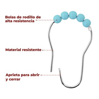 Foto 4 | Ganchos de Acero Inoxidable para Cortinas de Baño Azules Set de 12