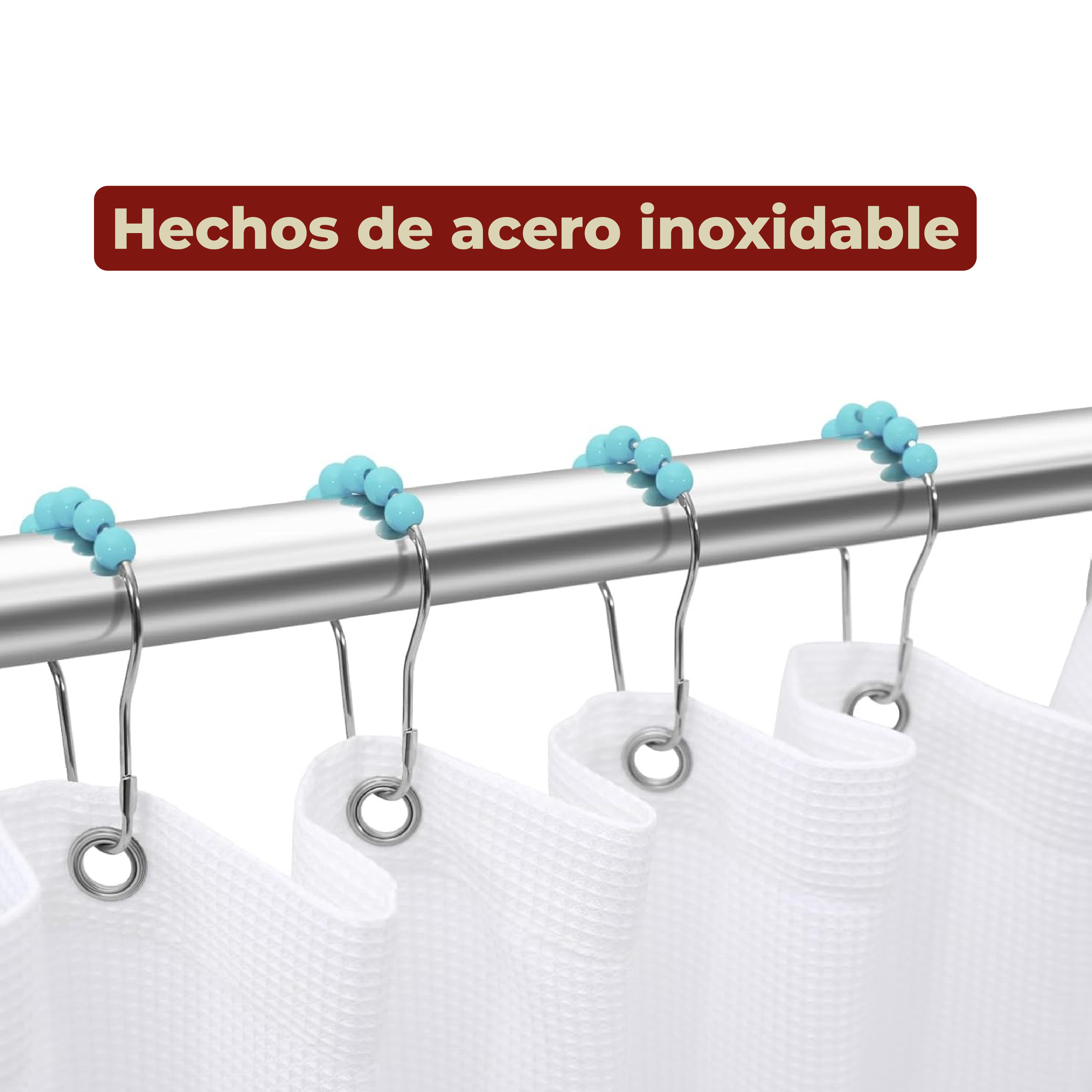 Foto 5 | Ganchos de Acero Inoxidable para Cortinas de Baño Azules Set de 12