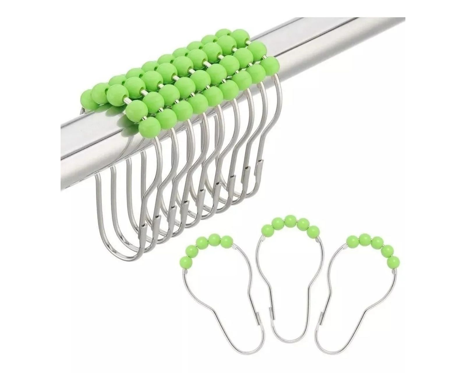 Foto 2 pulgar | Ganchos de Acero Inoxidable para Cortinas de Baño Verdes Set de 12