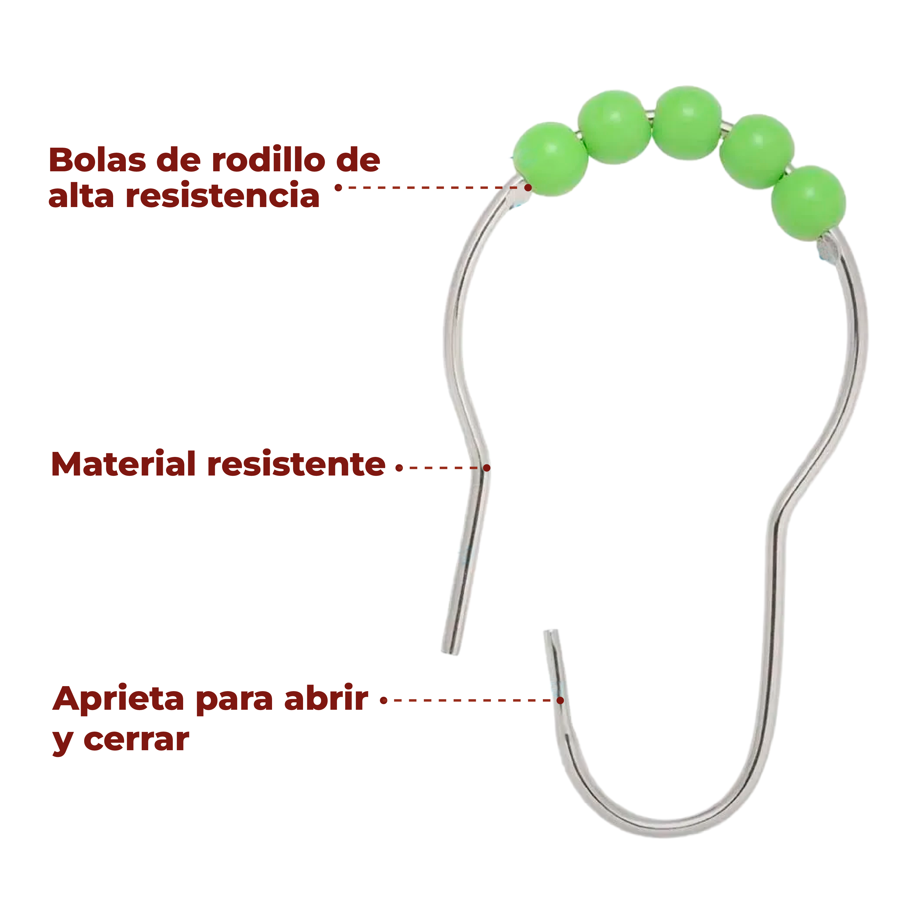 Foto 4 | Ganchos de Acero Inoxidable para Cortinas de Baño Verdes Set de 12
