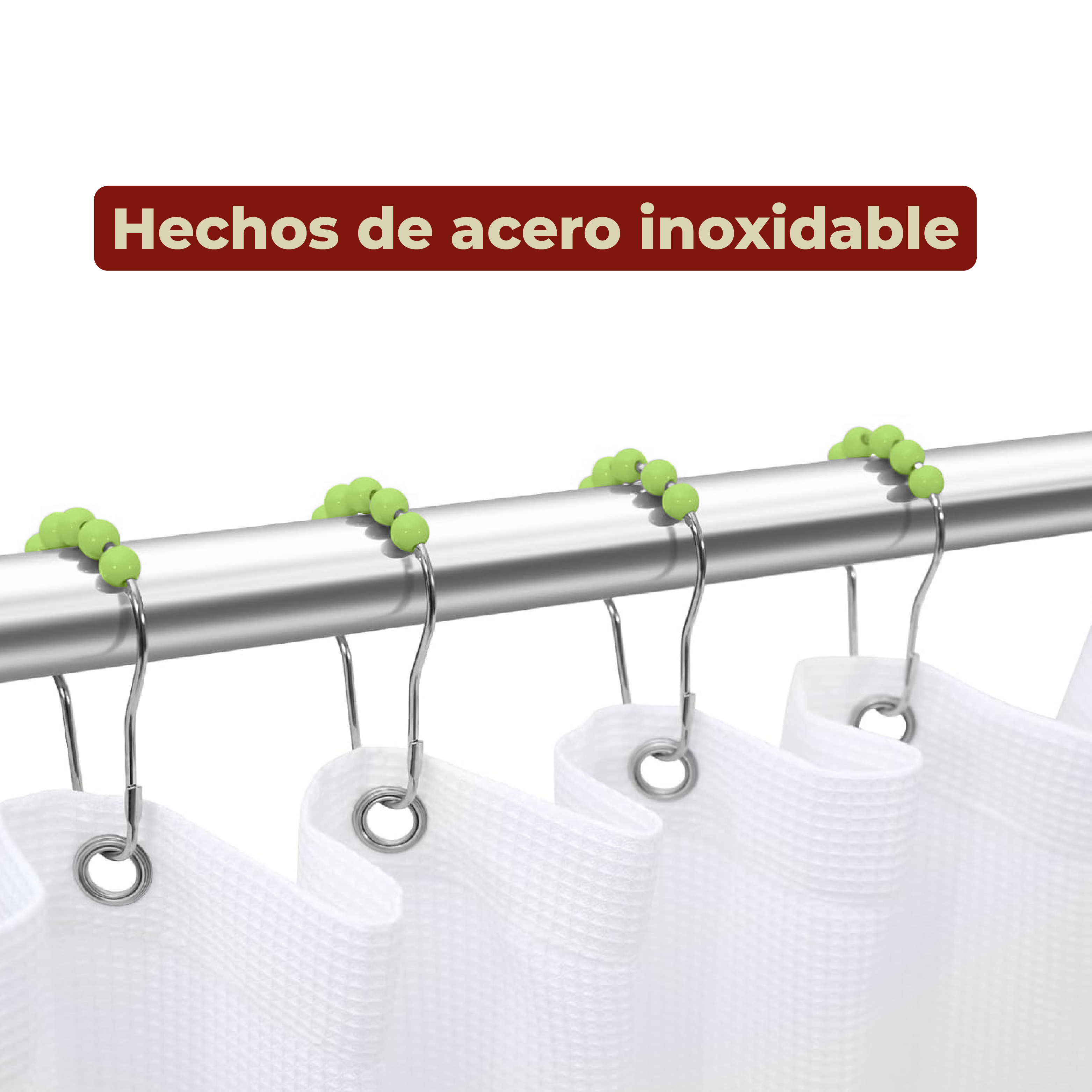 Foto 6 pulgar | Ganchos de Acero Inoxidable para Cortinas de Baño Verdes Set de 12