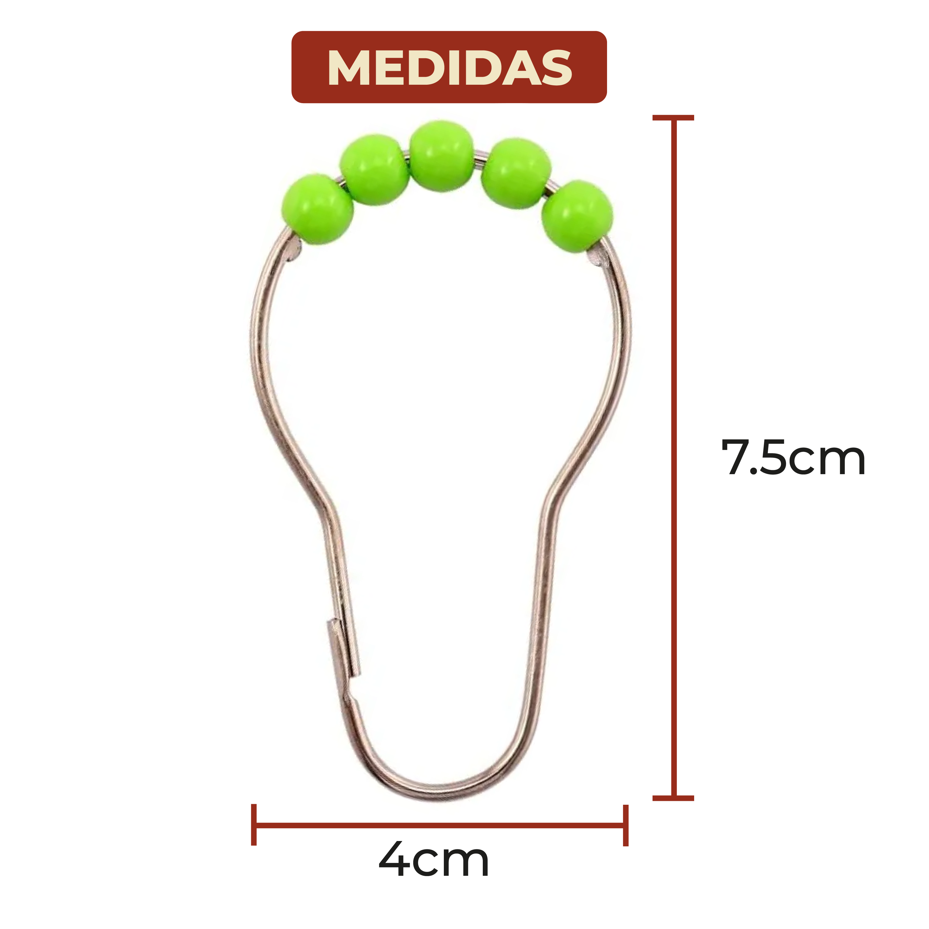 Foto 7 pulgar | Ganchos de Acero Inoxidable para Cortinas de Baño Verdes Set de 12