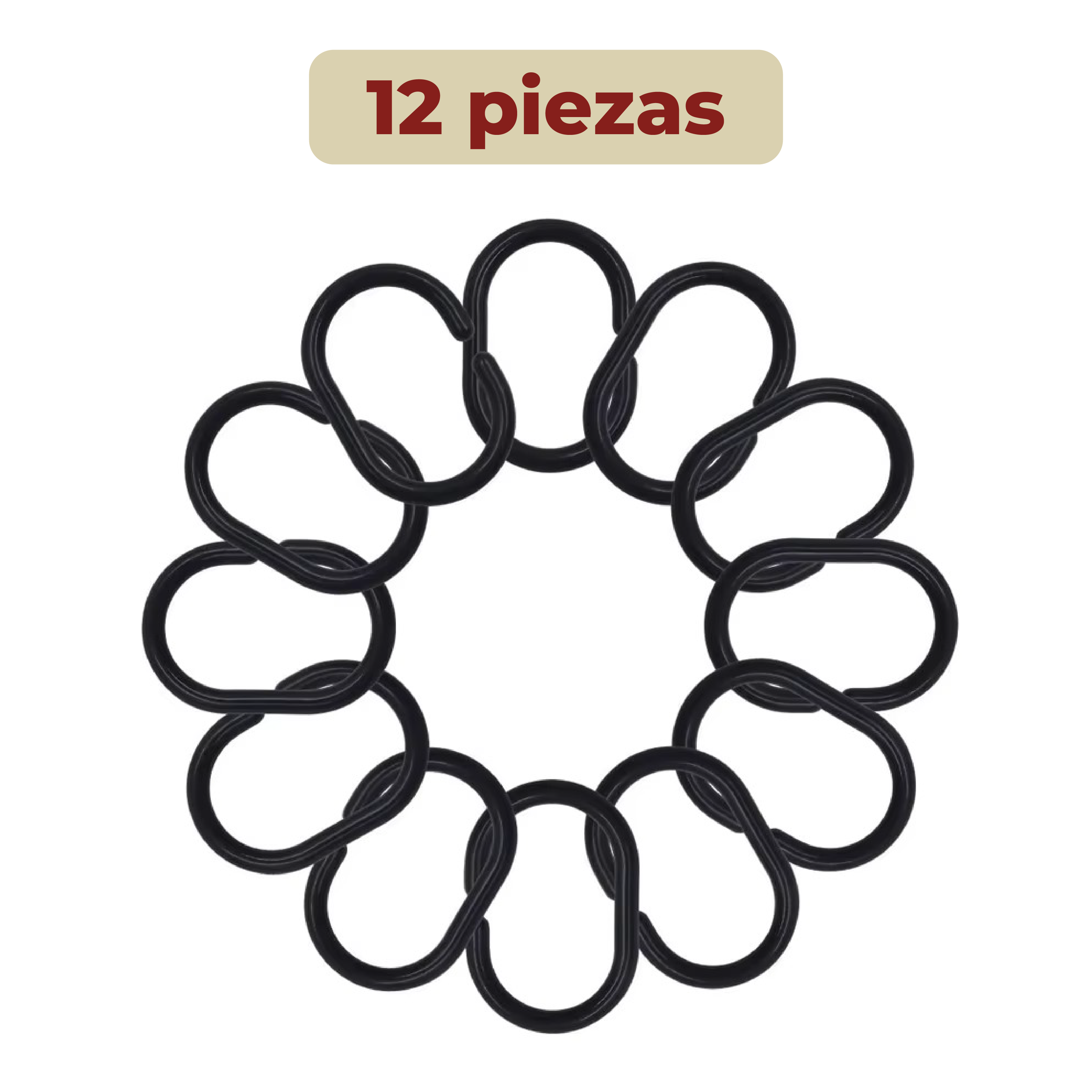 Foto 3 | Set de 12 Ganchos para Cortina de Baño Tipo C de Plástico color Negro