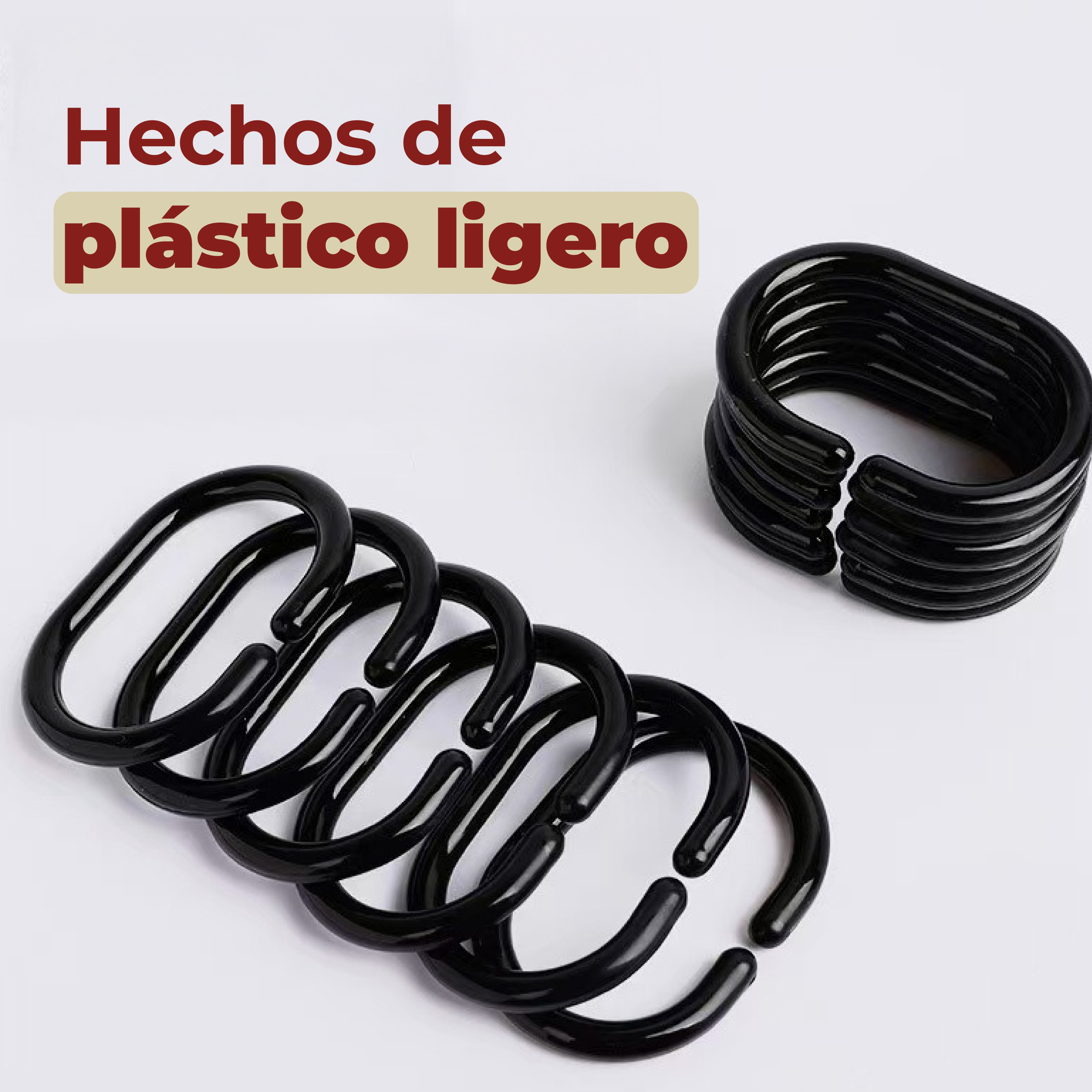 Foto 6 pulgar | Set de 12 Ganchos para Cortina de Baño Tipo C de Plástico Negros