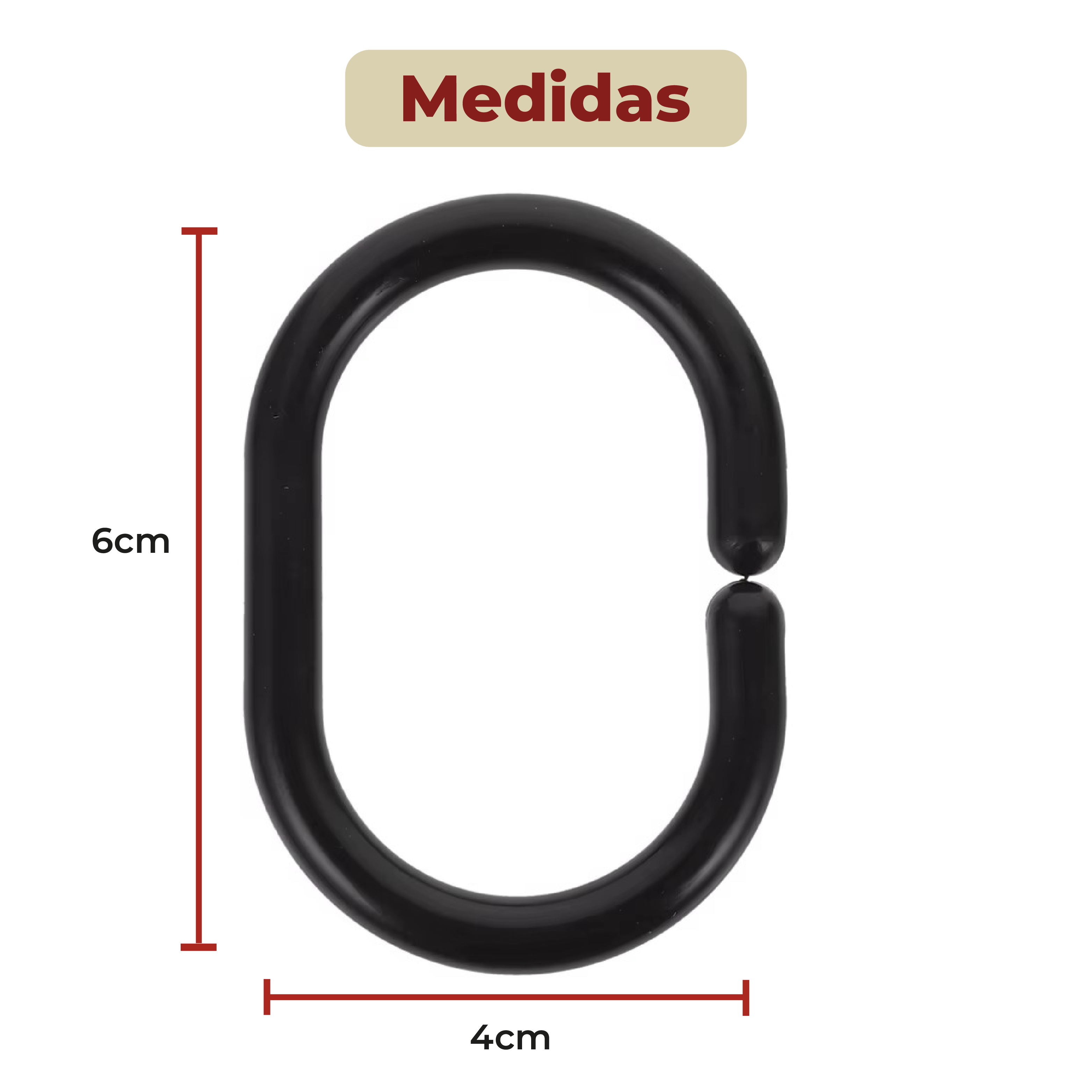 Foto 7 pulgar | Set de 12 Ganchos para Cortina de Baño Tipo C de Plástico Negros