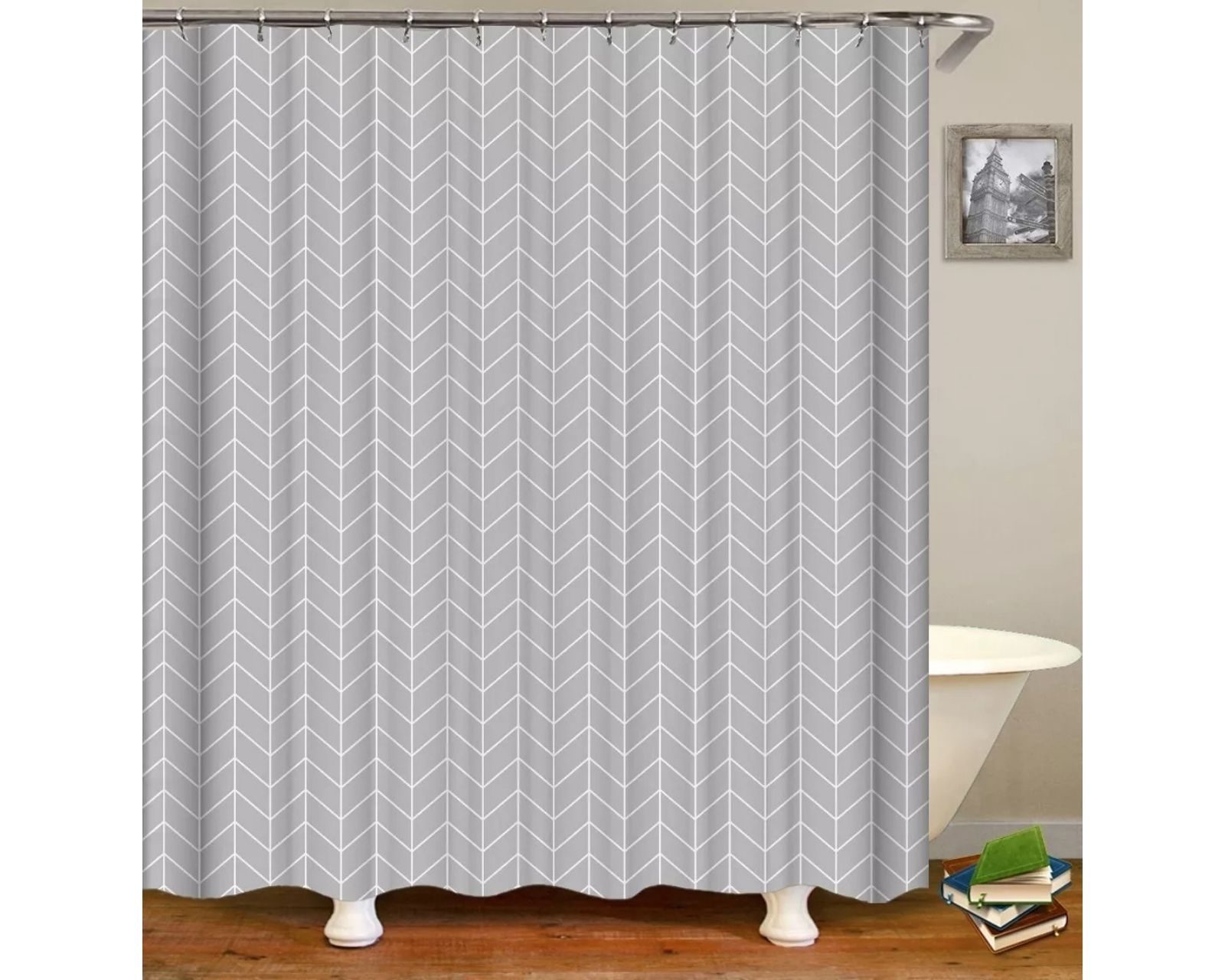 Foto 4 pulgar | Cortina de Baño color Gris Impermeable 180 X 180 CM con Ganchos de Acero