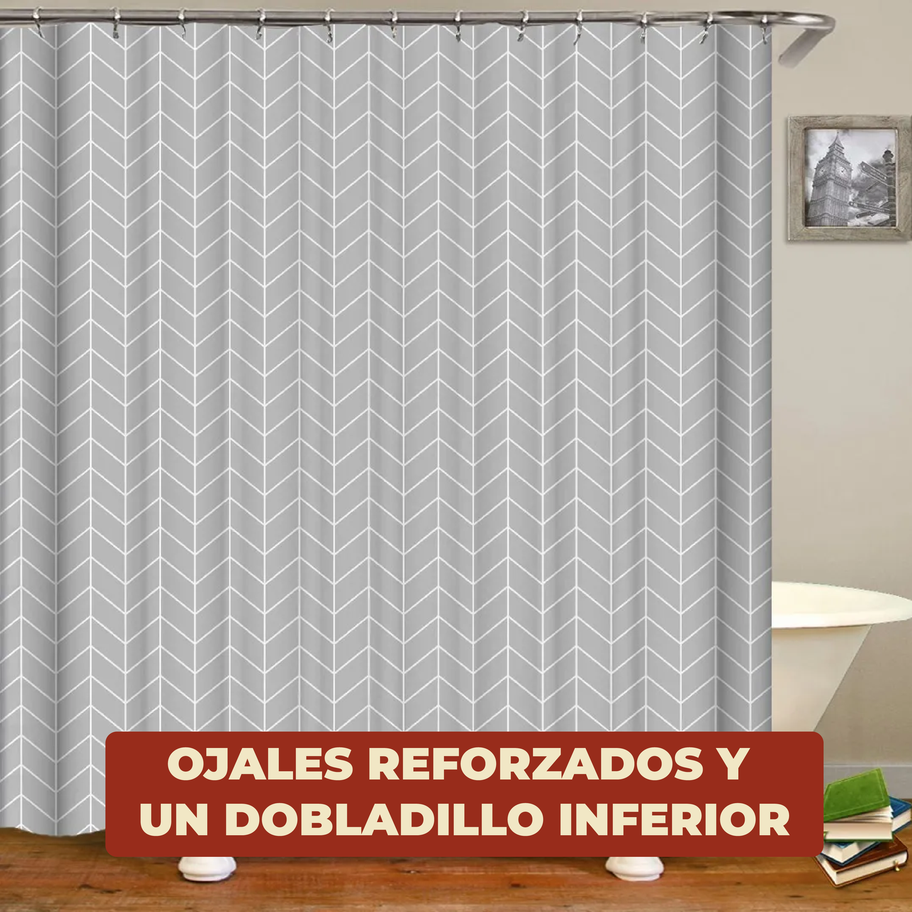 Foto 6 pulgar | Cortina de Baño Impermeable 180 x 180 cm Diseño de Líneas + Ganchos de Acero Inoxidable