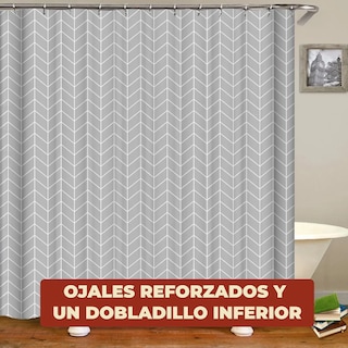 Foto 5 | Cortina de Baño Impermeable 180 x 180 cm Diseño de Líneas + Ganchos de Acero Inoxidable