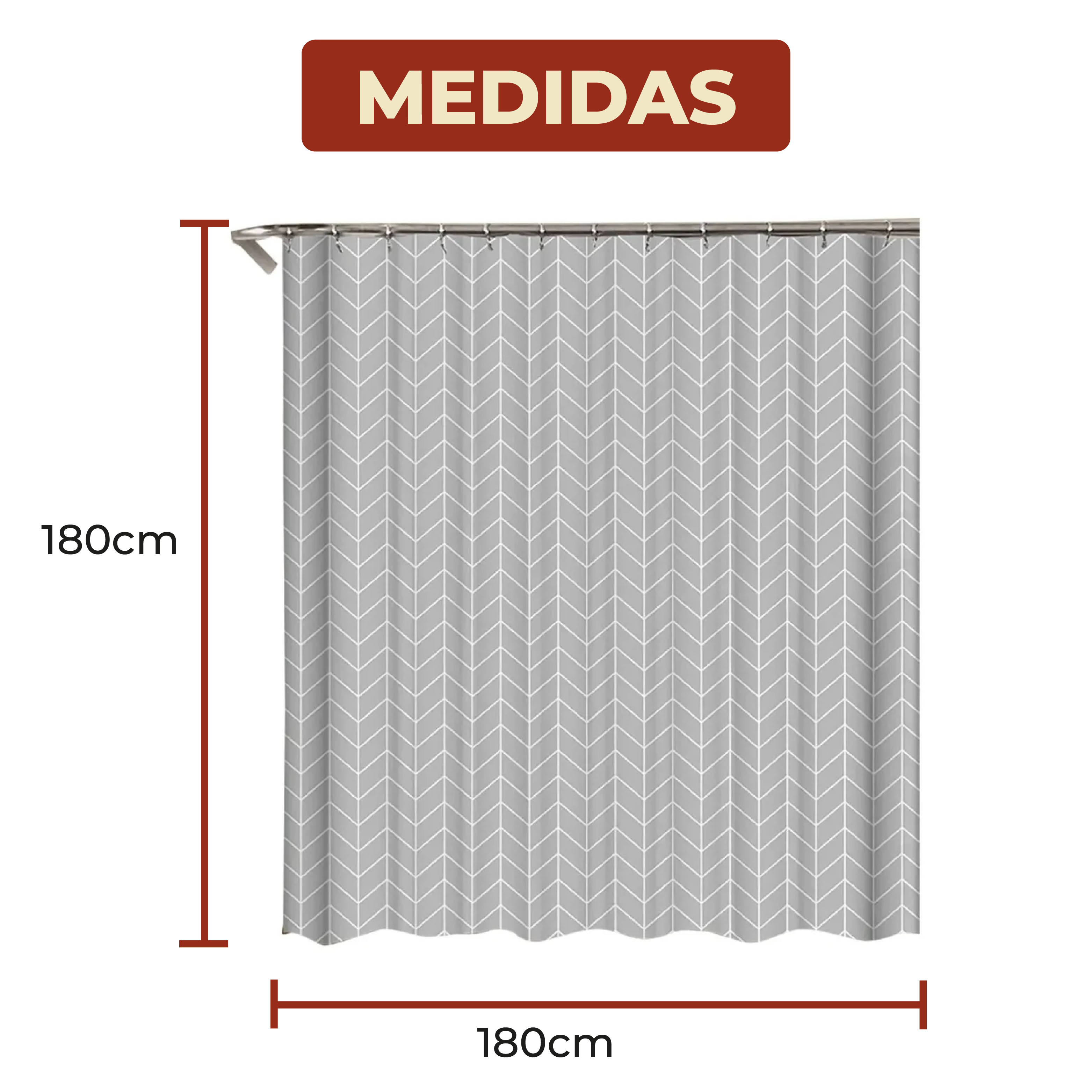 Foto 8 pulgar | Cortina de Baño Impermeable 180 x 180 cm Diseño de Líneas + Ganchos de Acero Inoxidable
