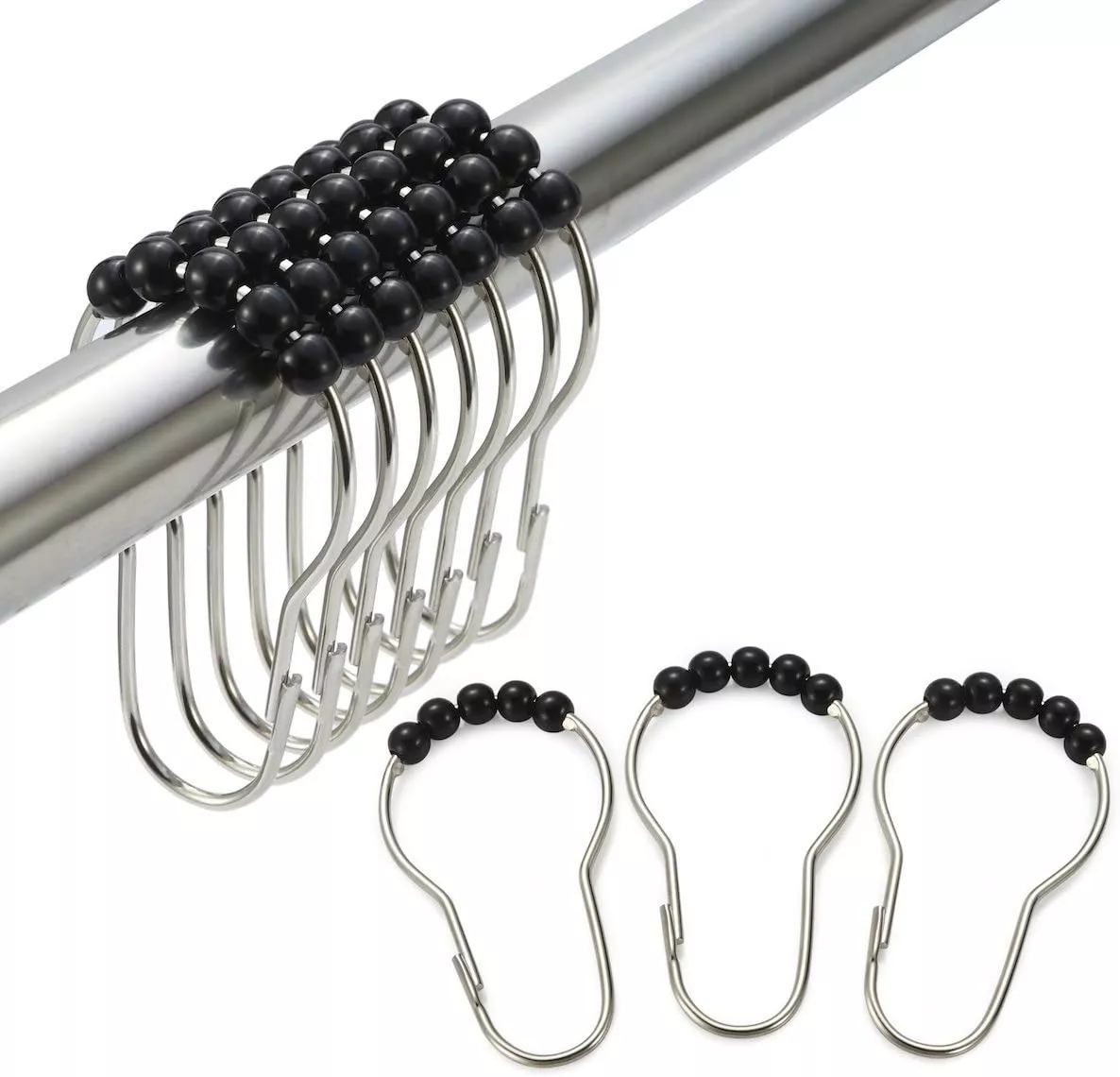 Foto 1 | Ganchos de Acero Inoxidable para Cortinas de Baño Negros Set de 12