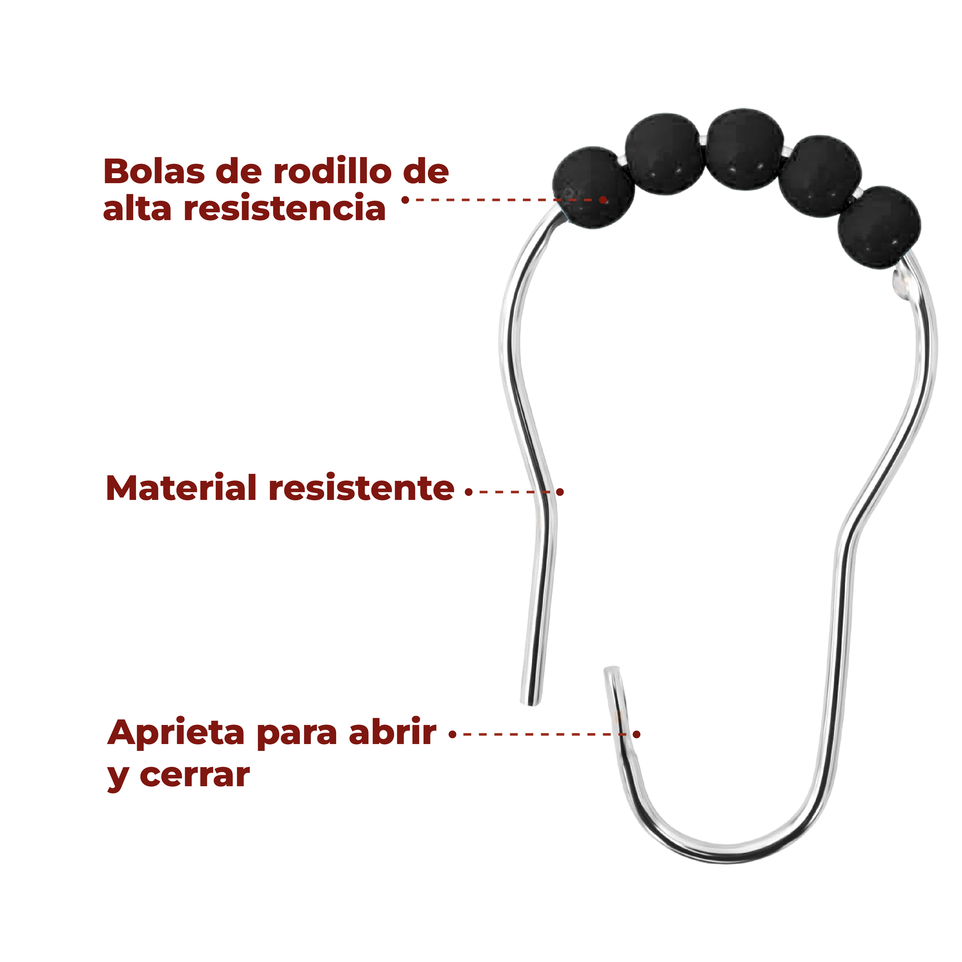 Foto 5 pulgar | Ganchos de Acero Inoxidable para Cortinas de Baño Negros Set de 12